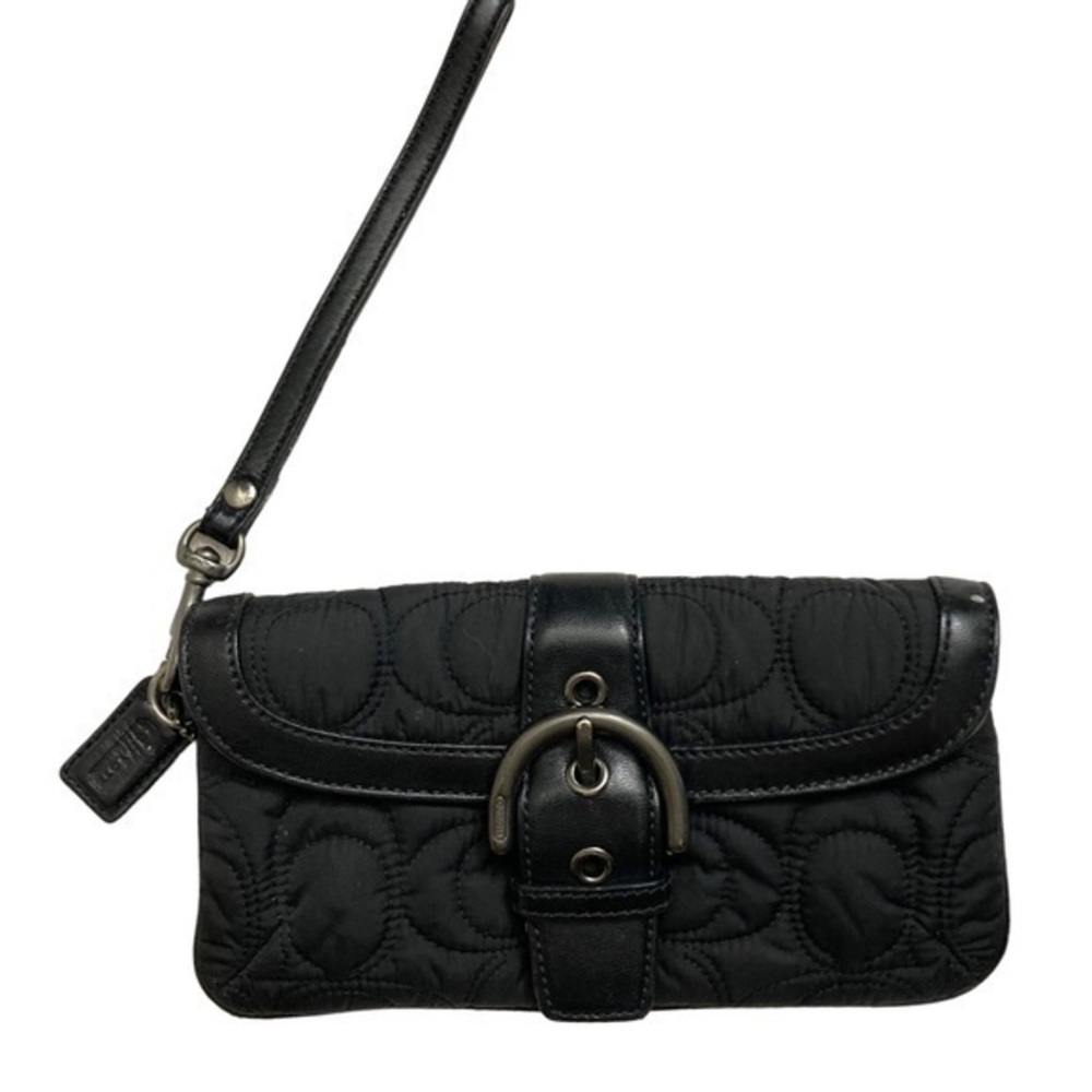 Coach nylon and black leather stitched wristlet clutch bag vintage y2k soho